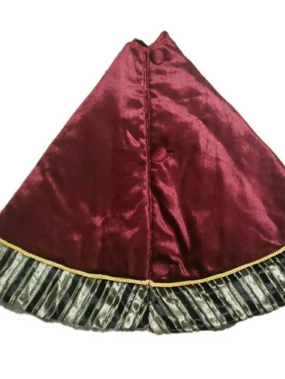 Vtg Prima Creations Burgundy Green Gold Velvet Tree Skirt Christmas Button Quilt